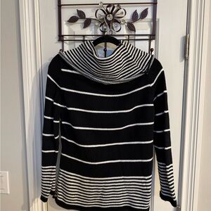 PURE Handknit Black & White Cowl Neck Striped Sweater